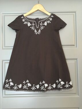 NEW Gap Dress Girls 4 5 XS Brown Embroidered Floral Cotton Linen Bohemian Match